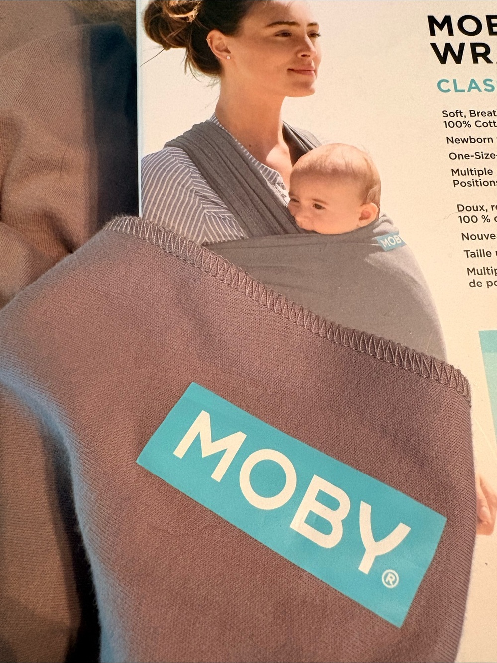 MOBY Classic Swaddle Wrap Slate Gray 100% Cotton lbs - Picture 2 of 10